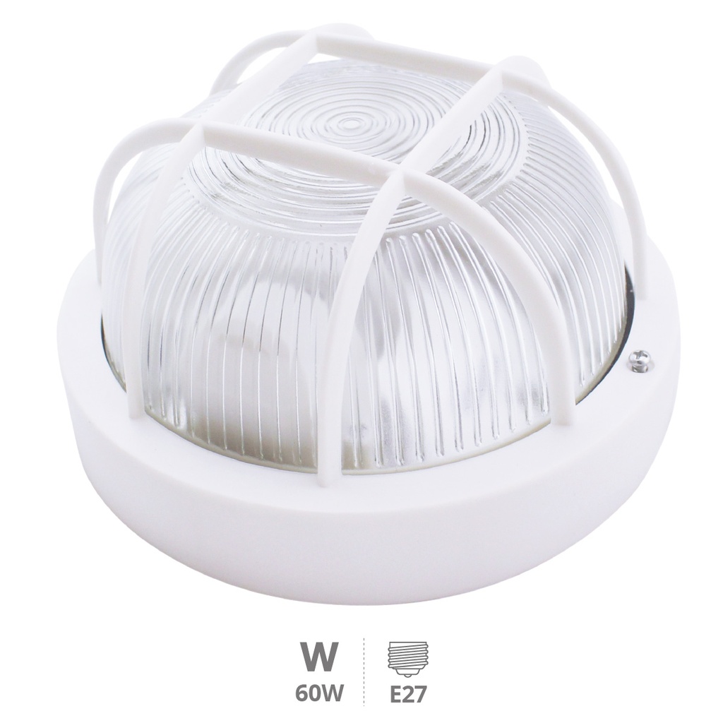 Aplique redondo de plástico E27 60W 230V Branco