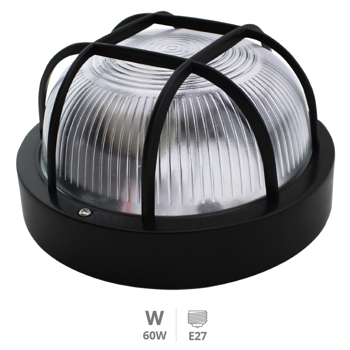 Aplique redondo plástico, E27 60W 230V Negro