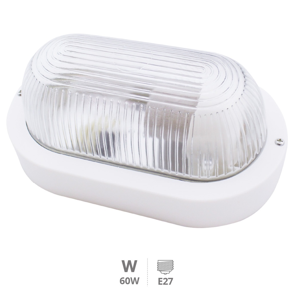 Aplique ovalado plástico liso, E27 60W 230V Blanco