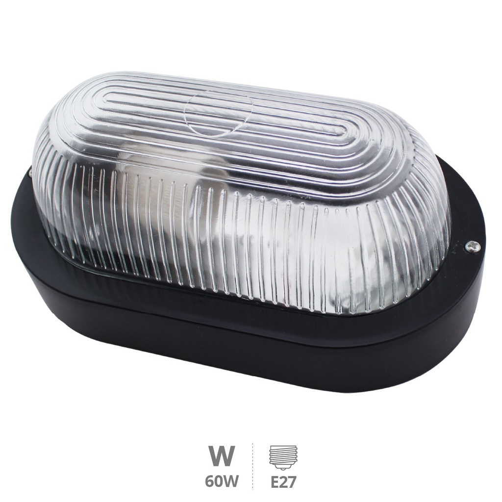Aplique oval de plástico liso E27 60W 230V Preto