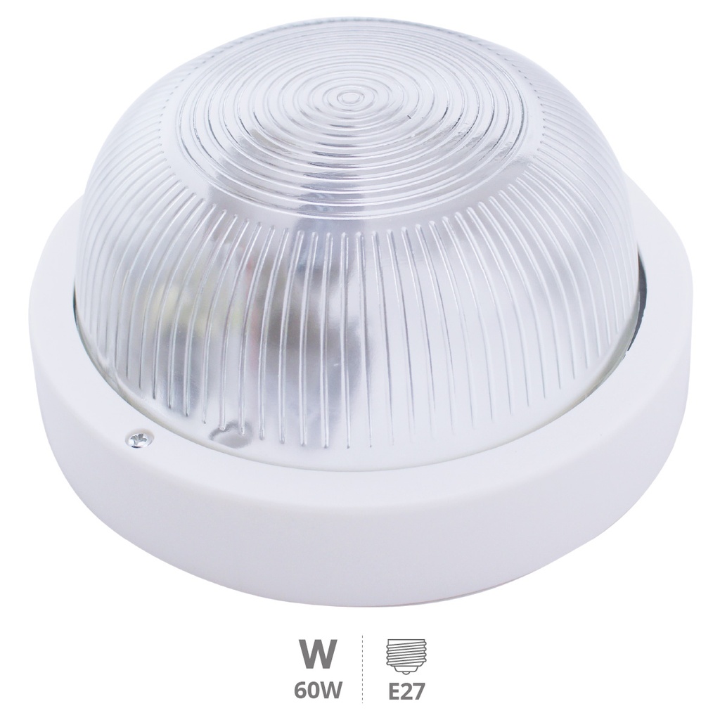 Aplique redondo plástico liso, E27 60W 230V Blanco