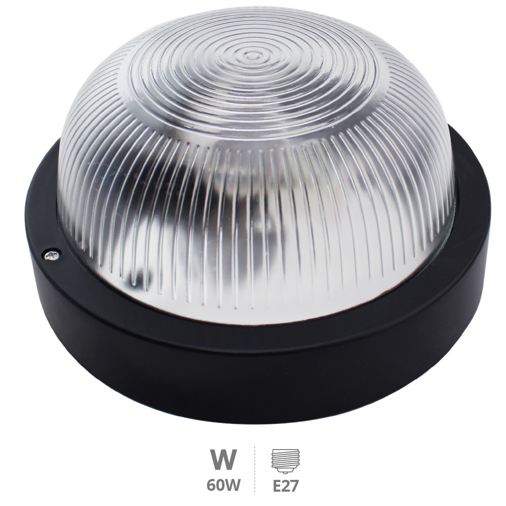 Aplique redondo plástico liso, E27 60W 230V Negro