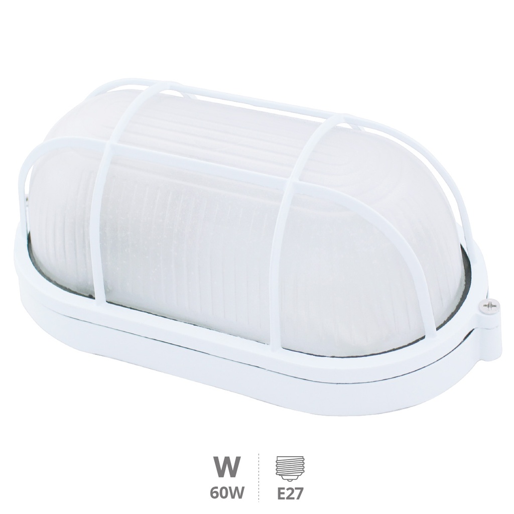Oval plastic wall sconce with metal grid, E27 60W 230V black