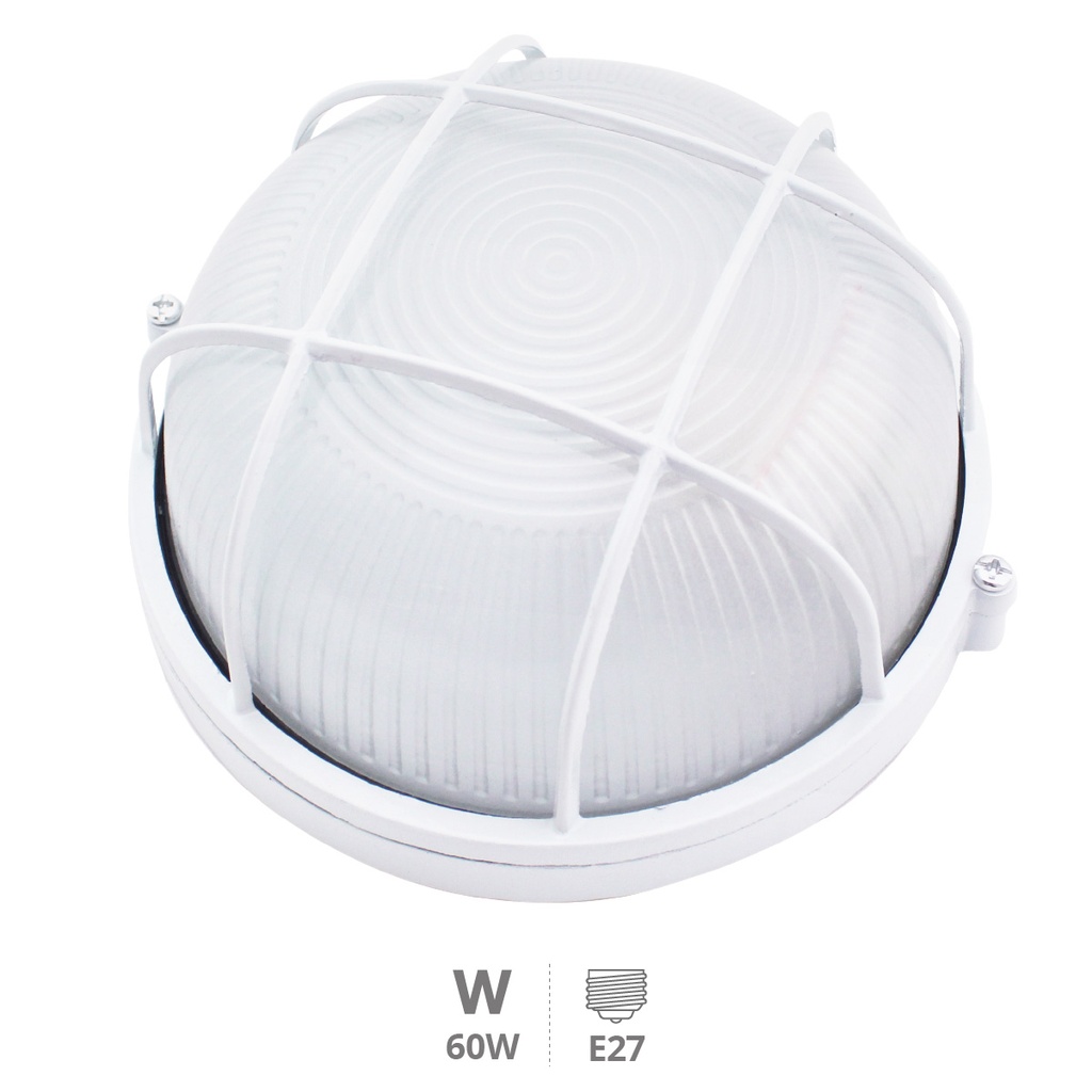 Aplique redondo alum.rejilla E27 Max.60W Blanco