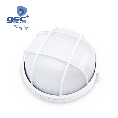 Oval plastic wall sconce with metal grid, E27 60W 230V white