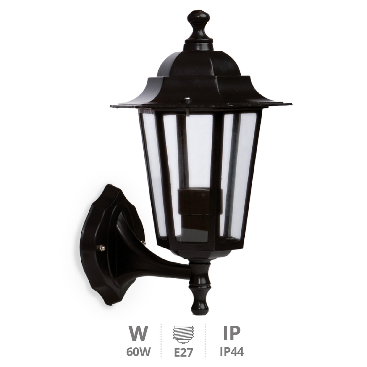 Lenna series bottom mounted arm wall garden light E27 black