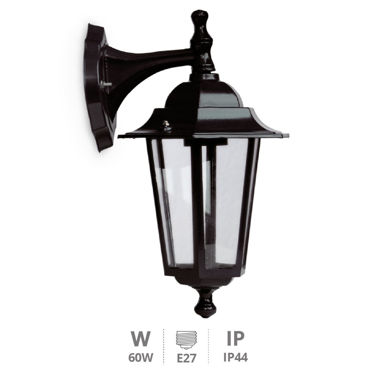 Farol de jardín brazo arriba Serie Lenna E27 Negro