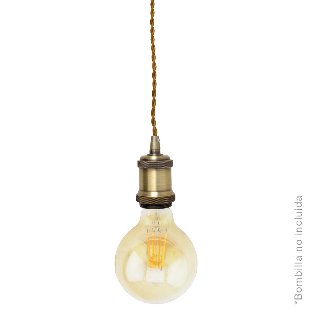 Brass hanging lampholder E27 1M braided gold cable