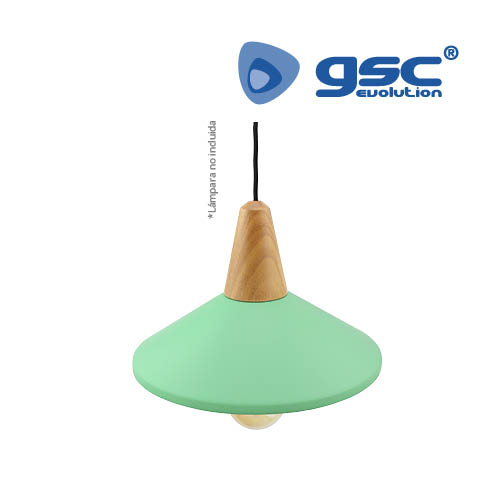 Lampara colgante Plate E27 1M Madera + Verde
