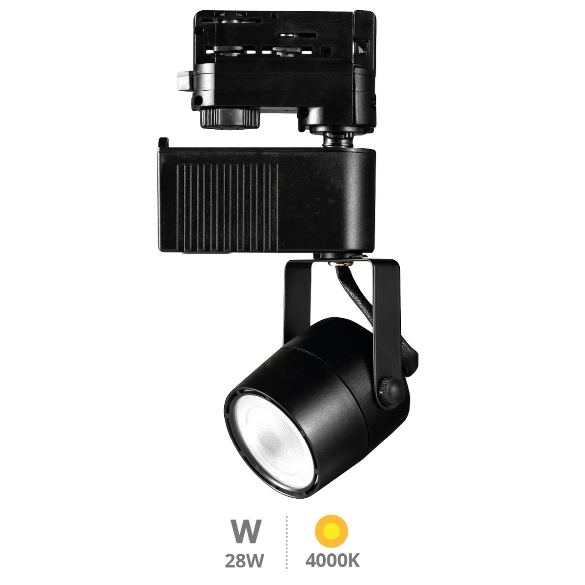 Foco carril LED 3 fases 28W 4000K Negro