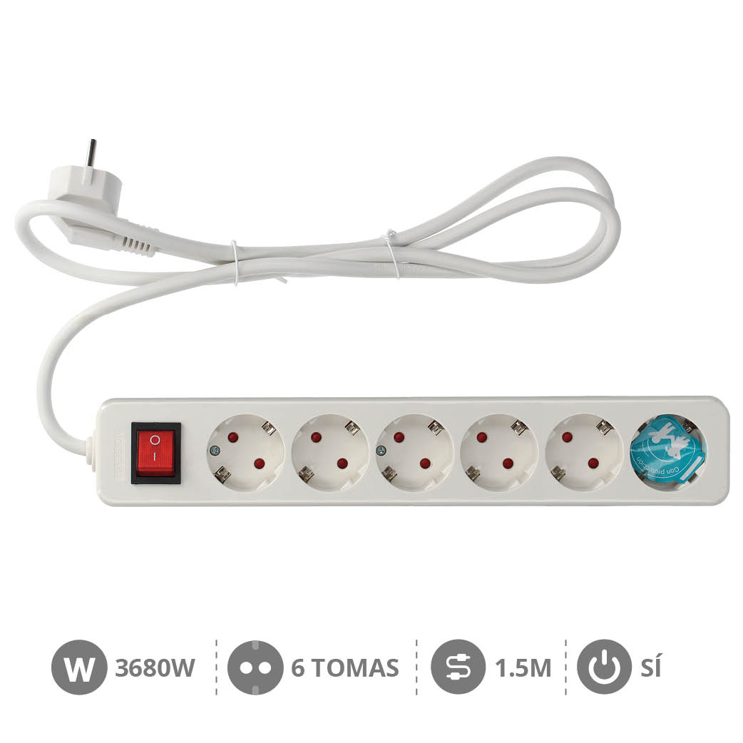 6 way socket with switch Mega Serie (3x1.5mm) 1,5M wire