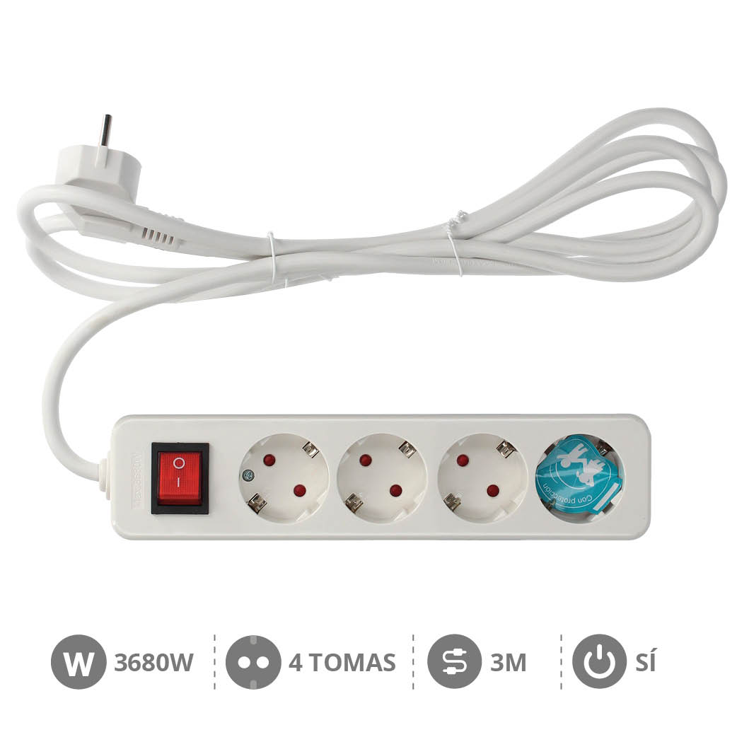4 way socket with switch Mega Serie (3x1.5mm) 3M wire
