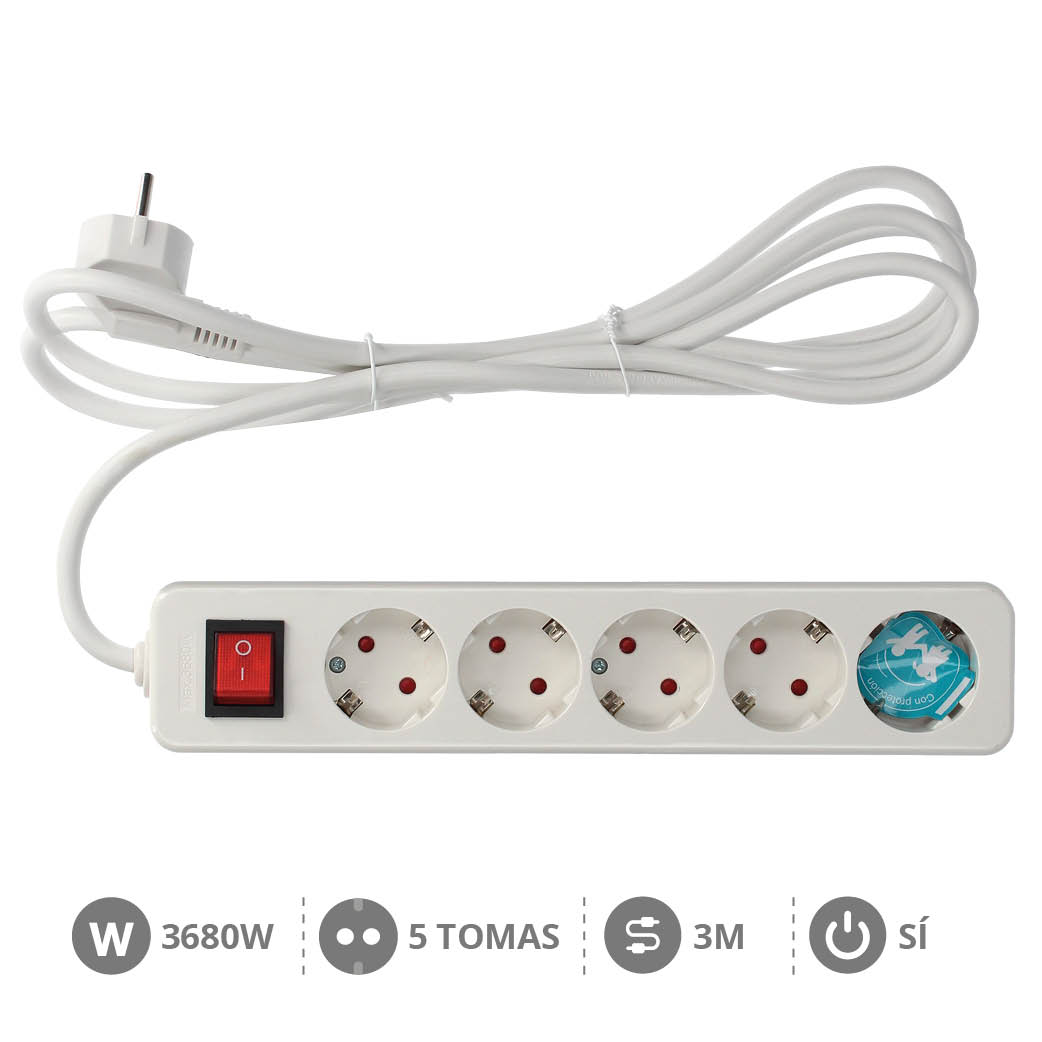 5 way socket with switch Mega Serie (3x1.5mm) 3M wire