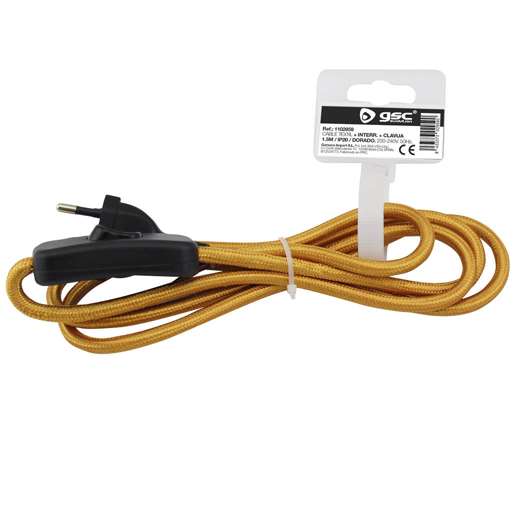 Textile cable 1.5m (2x0.75mm) plug + int gold