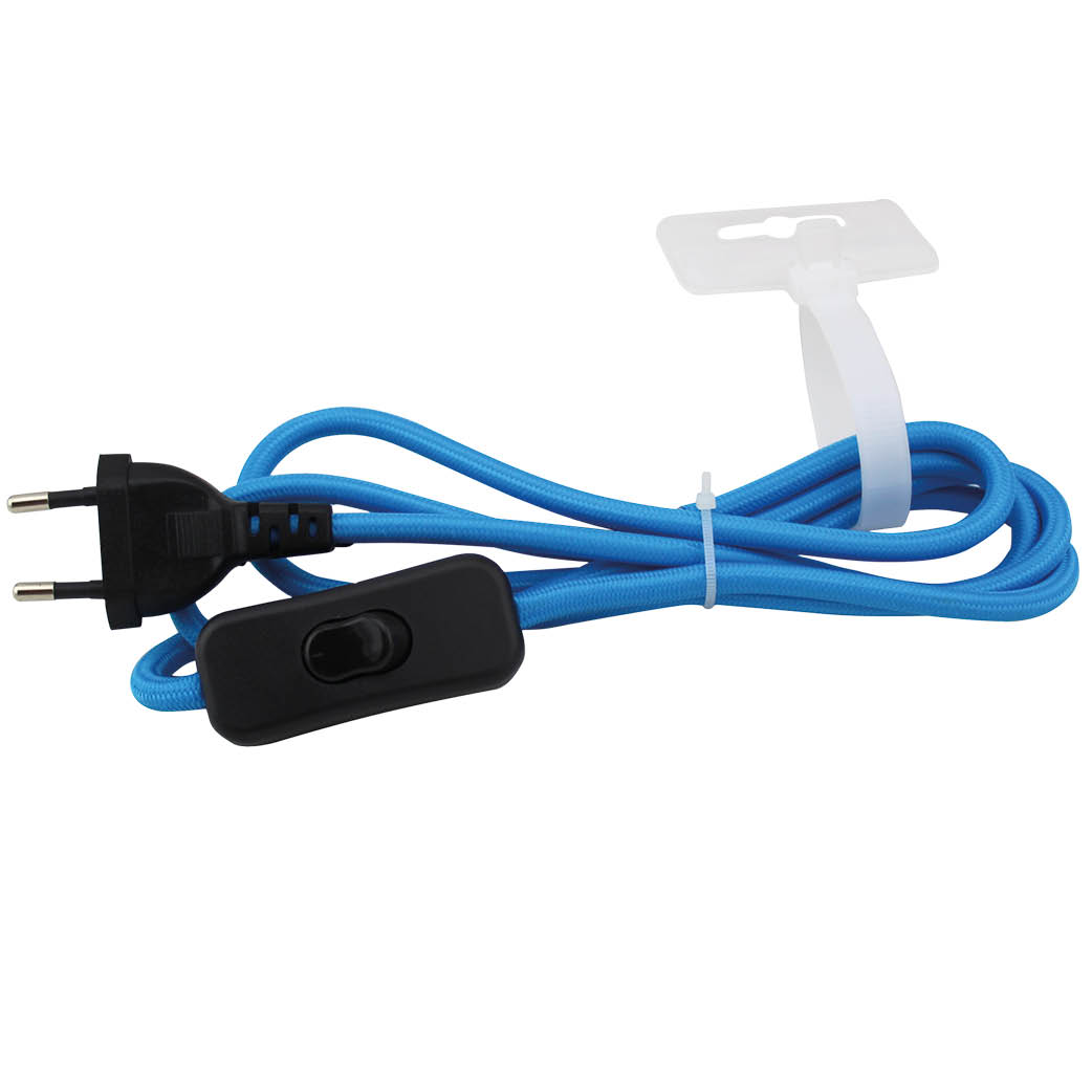 Textile cable 1.5m (2x0.75mm) plug + int blue