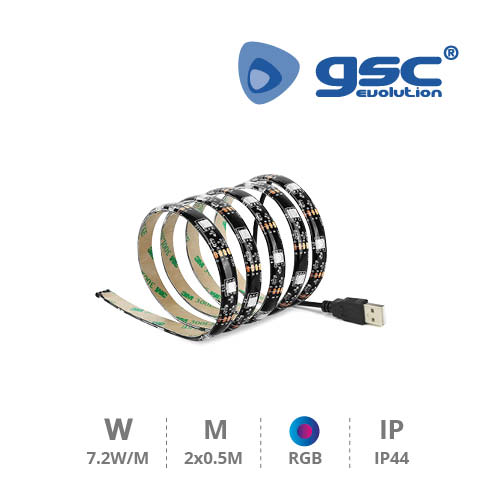 Bande LED USB 2x0,5 M pour TV 7,2 W/M IP44 RGB