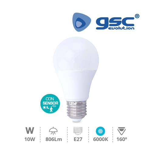 Lampe à LED standard crépusculaire + présence 10 W E27 6000K