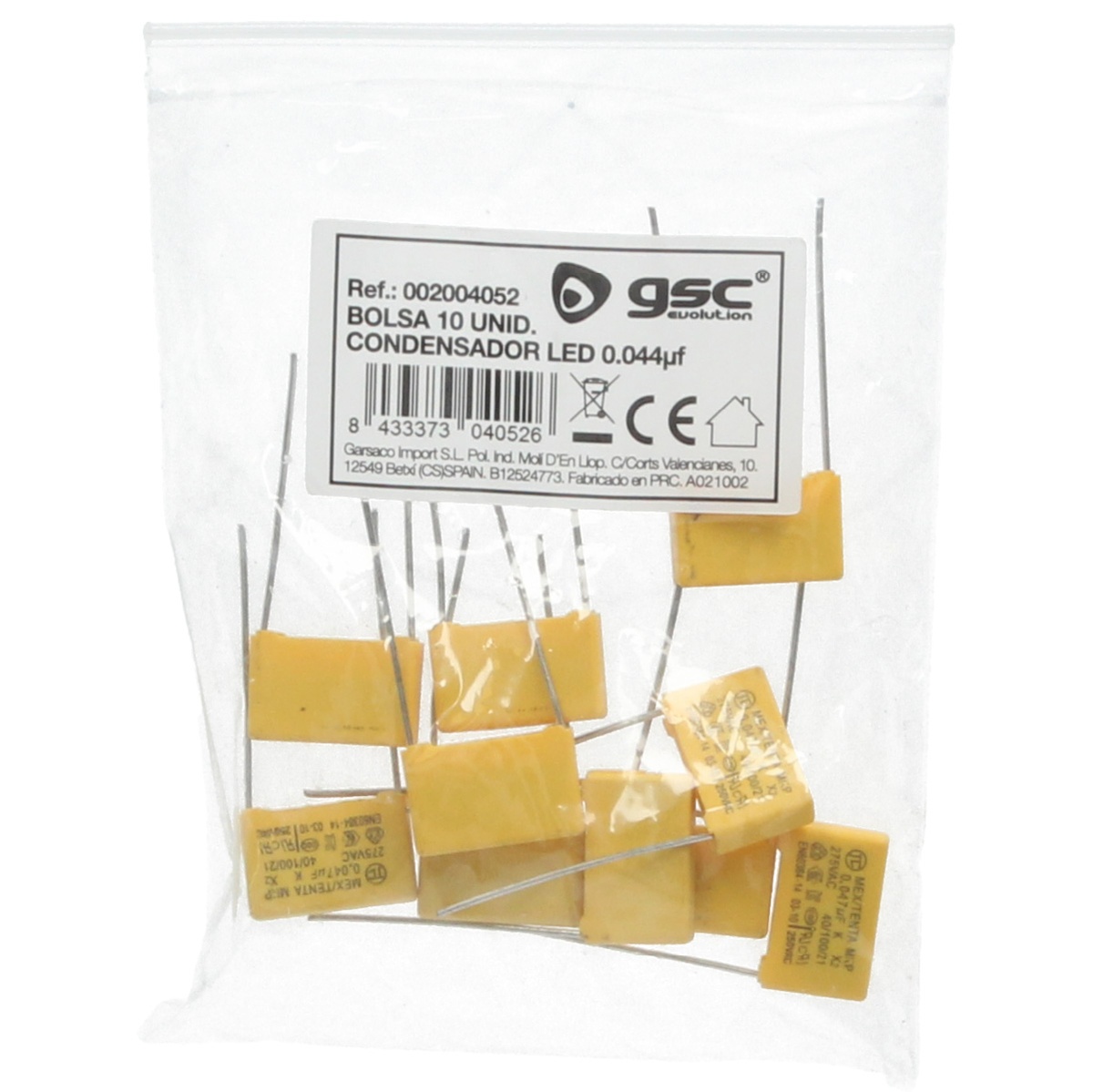 Saco 10 un. condensador LED 0,044 mF