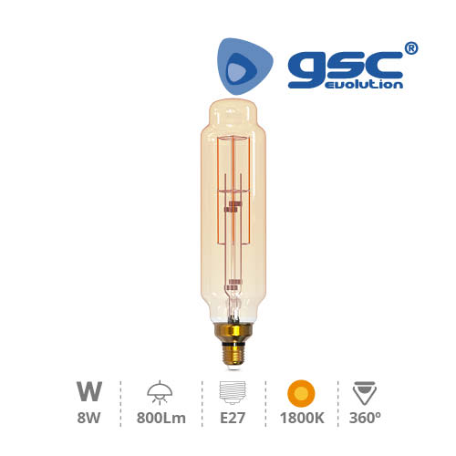 Lampara Vintage tubular XL LED 8W E27 1800K regul.