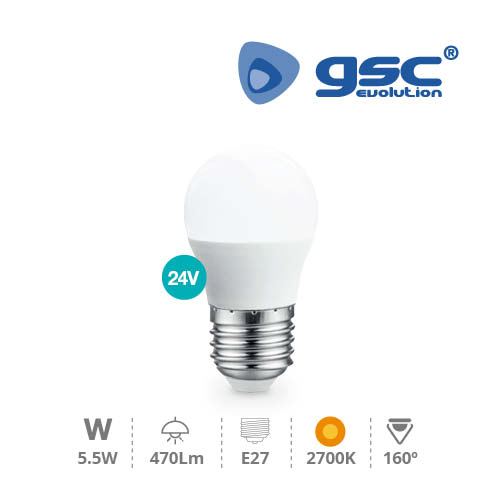 Lampe sphérique à LED 5,5 W E27 3000K 24 V