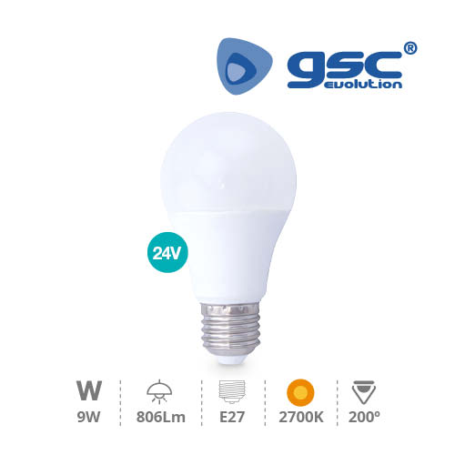 Lámpara LED estándar 9W E27 3000K 24V