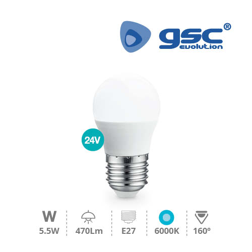Lámpara LED esférica 5.5W E27 6000K 24V