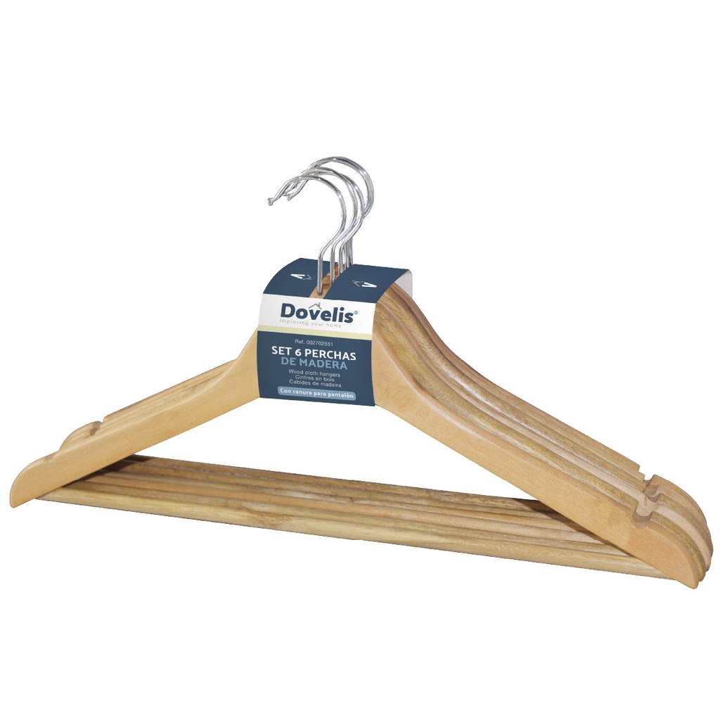 Conjunto de 6 cabides madeira