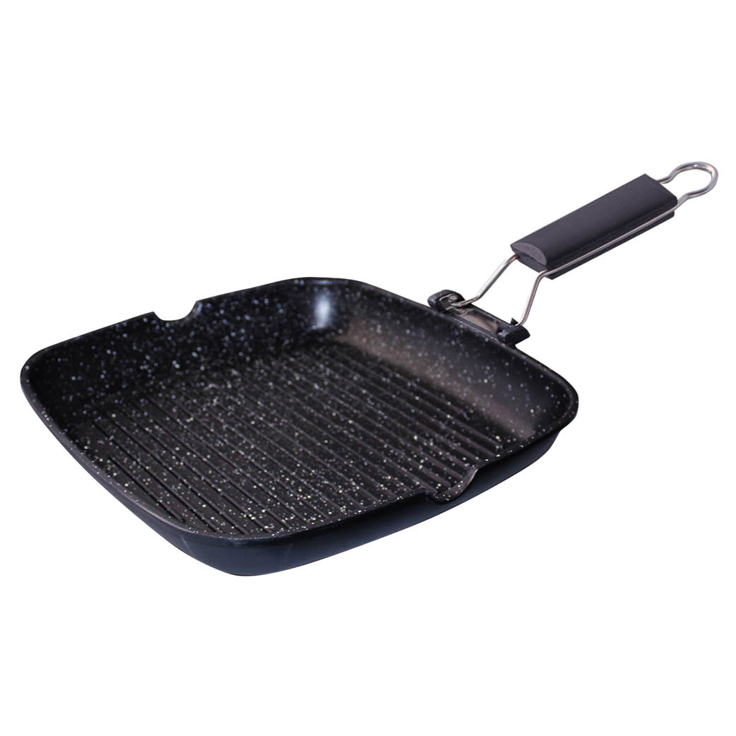 Grill frying pan with foldable handle and granite finish 280x280mm