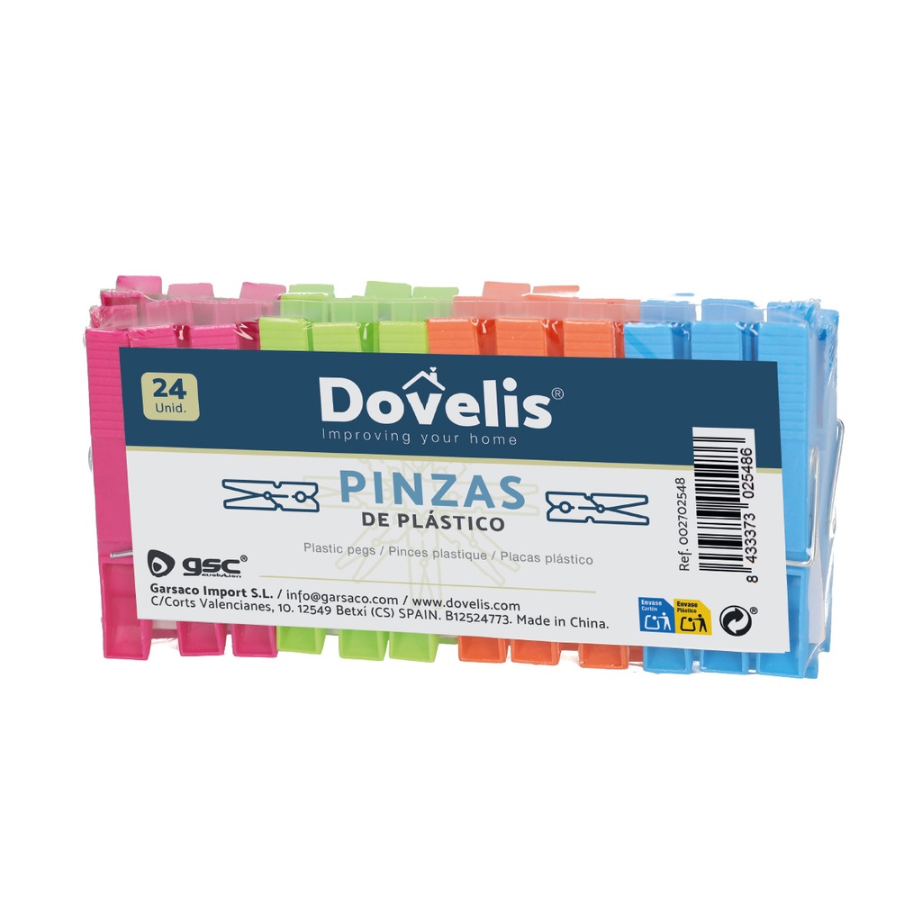 Pack 24 pinzas para ropa - plástico
