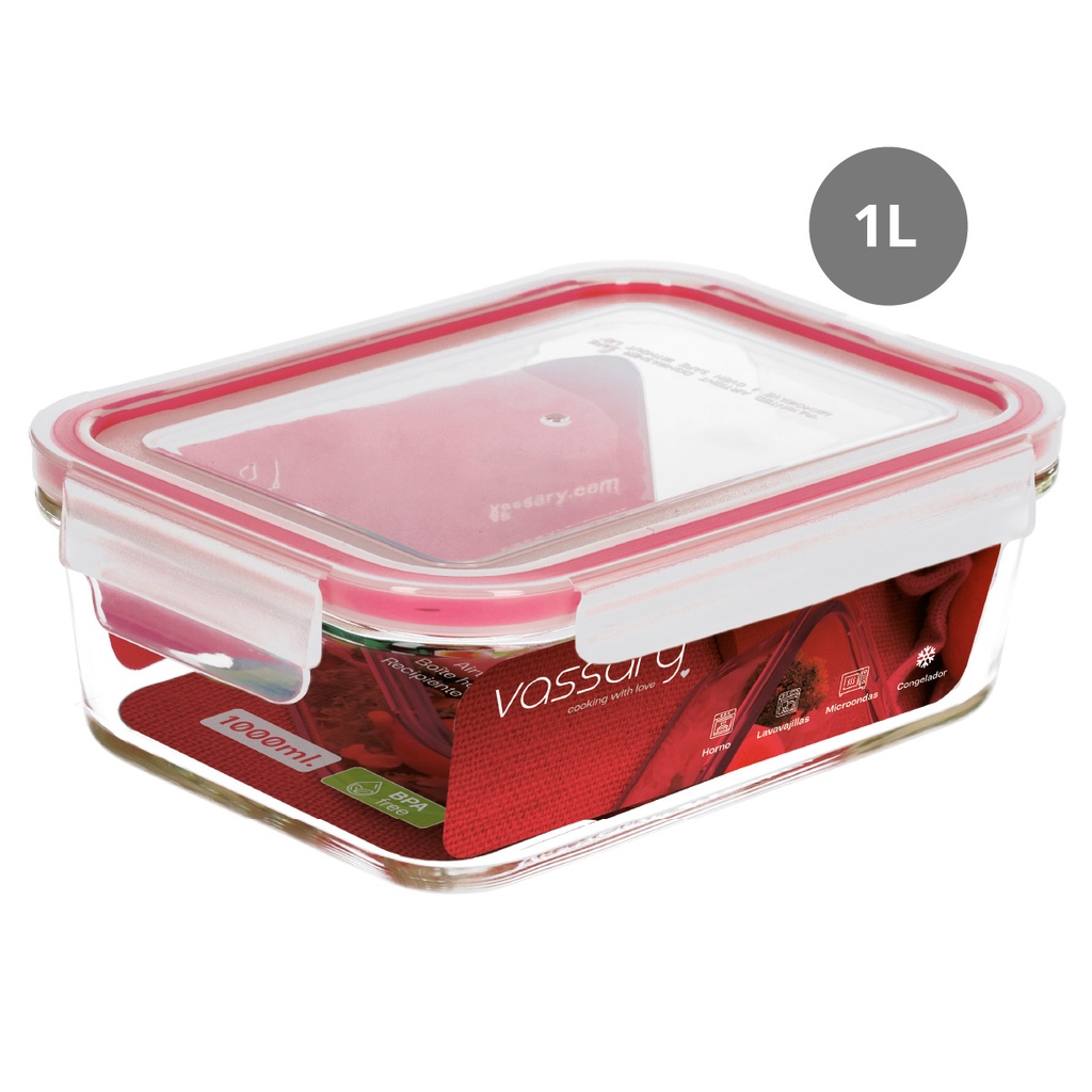 Recipiente retangular de vidro hermético 1000ml