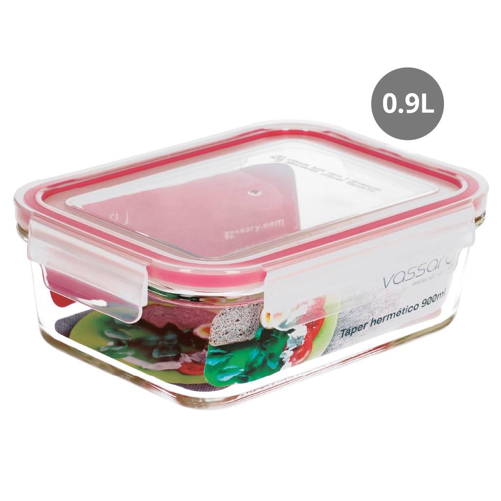 Recipiente retangular de vidro hermético 900ml