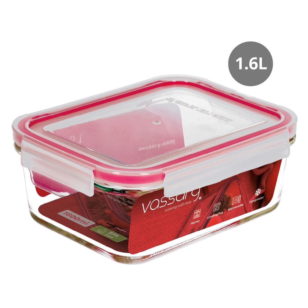 Táper hermético rectangular de cristal 1600ml
