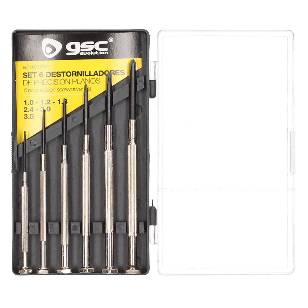 Set of 6 precision flat screwdrivers in box