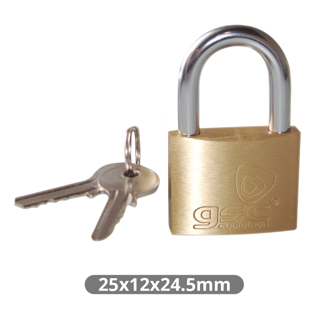 Brass padlock short neck steel 25mm 2 keys