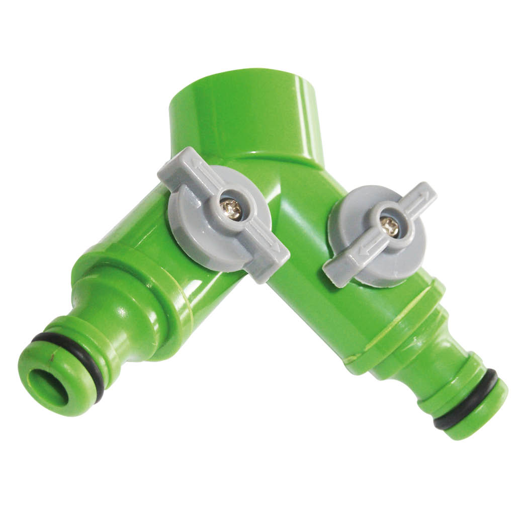 Dual snap-in coupling with shut off, two fully adjustable outlets Ø3/4''