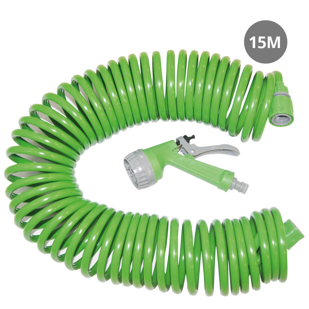 15m coil hose set including 7-function spray gun and 2pcs hose connectors