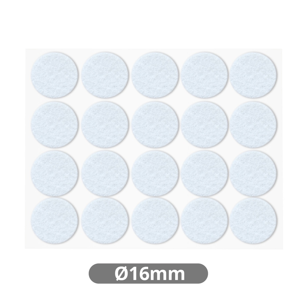 Jeu 20 feutres adhésifs ronds Ø16mm - Blanc