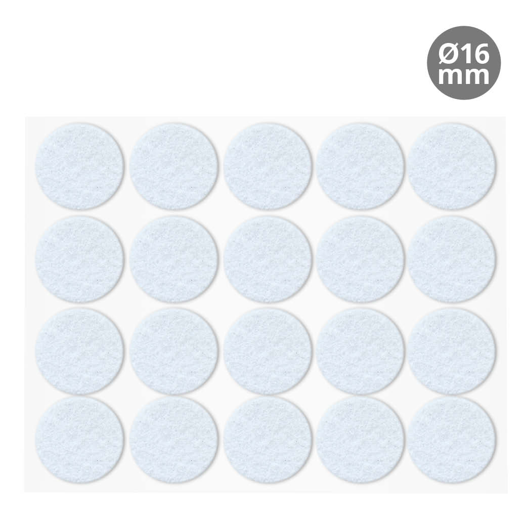 Set 20 fieltros adhesivos redondos Ø16mm - Blanco