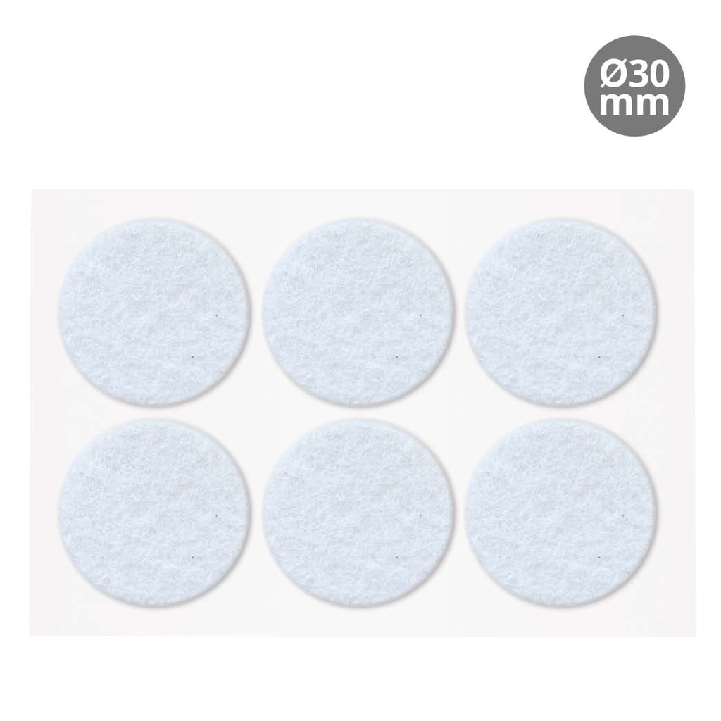 Set 6 fieltros adhesivos redondos Ø30mm - Blanco