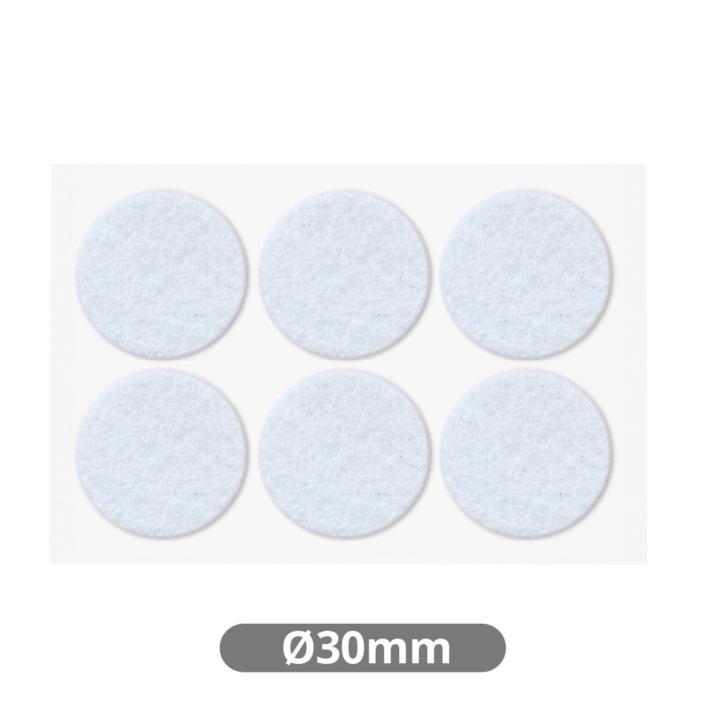 Set of 6 Round adhesive felt pads Ø30mm - White