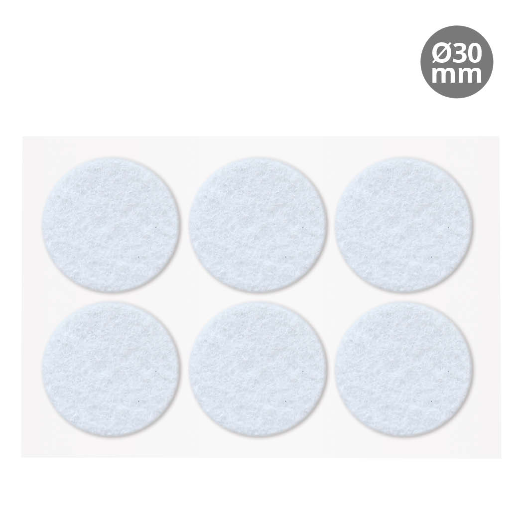 Set of 6 Round adhesive felt pads Ø30mm - White