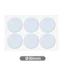 Set of 6 Round adhesive felt pads Ø30mm - White