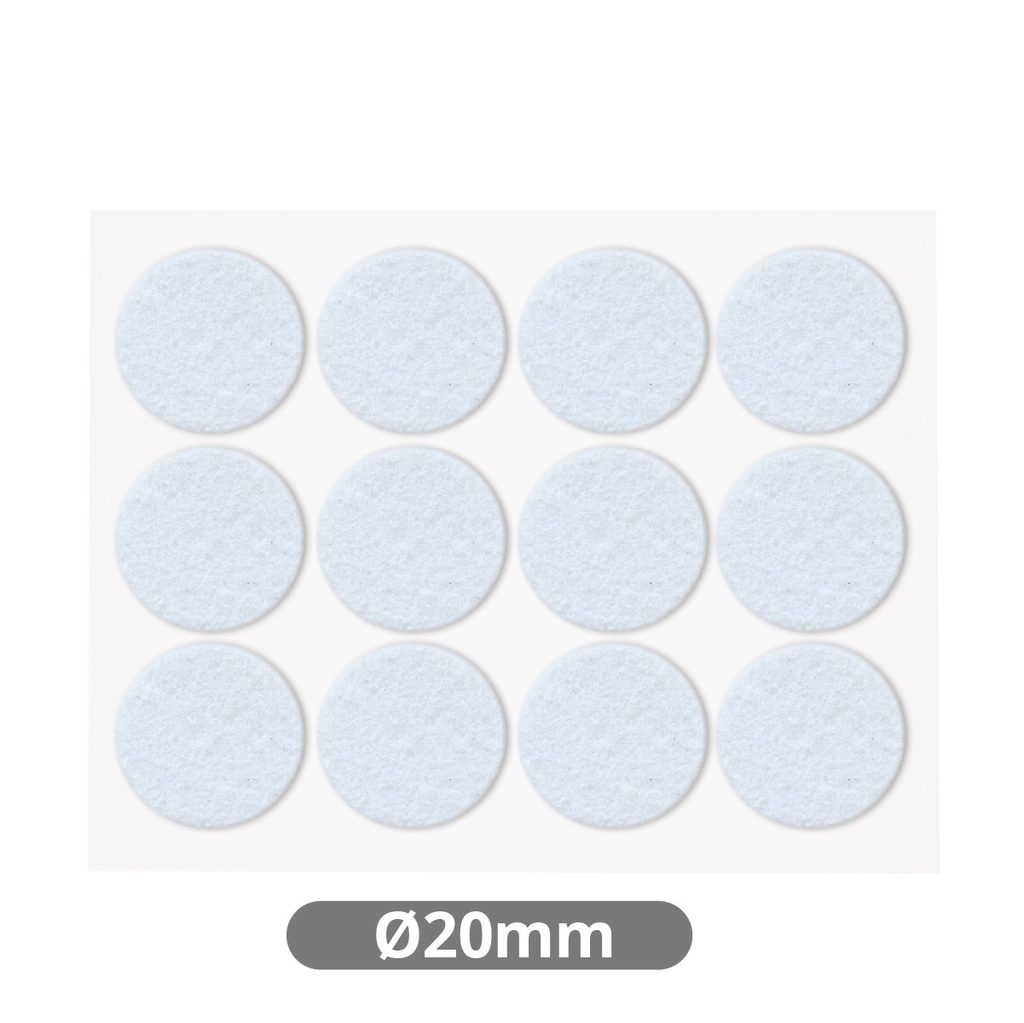 Jeu 12 feutres adhésifs ronds Ø20 mm - Blanc