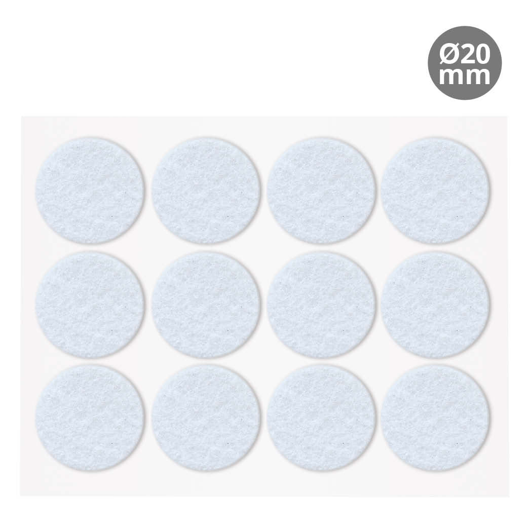 Set of 12 Round adhesive felt pads Ø20mm - White