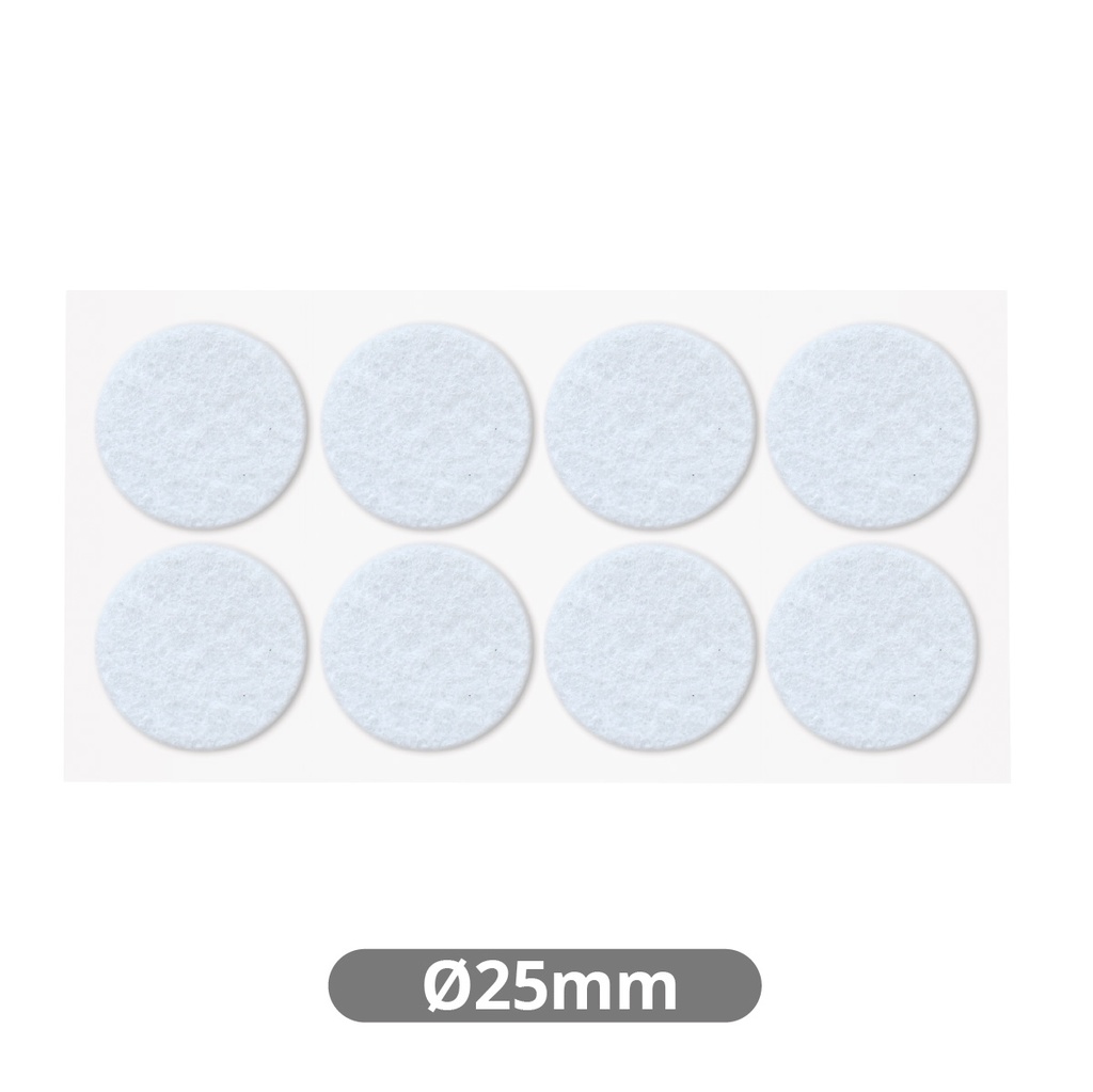 Set of 8 Round adhesive felt pads Ø25mm - White