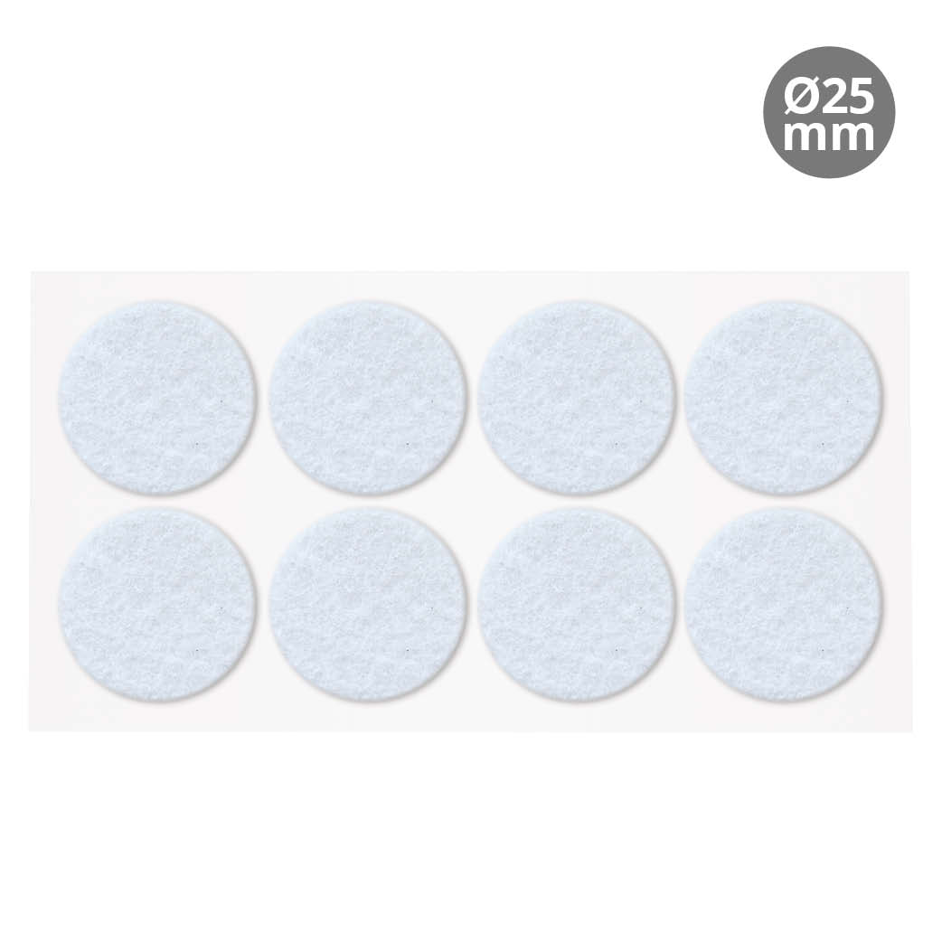 Set 8 fieltros adhesivos redondos Ø25mm - Blanco