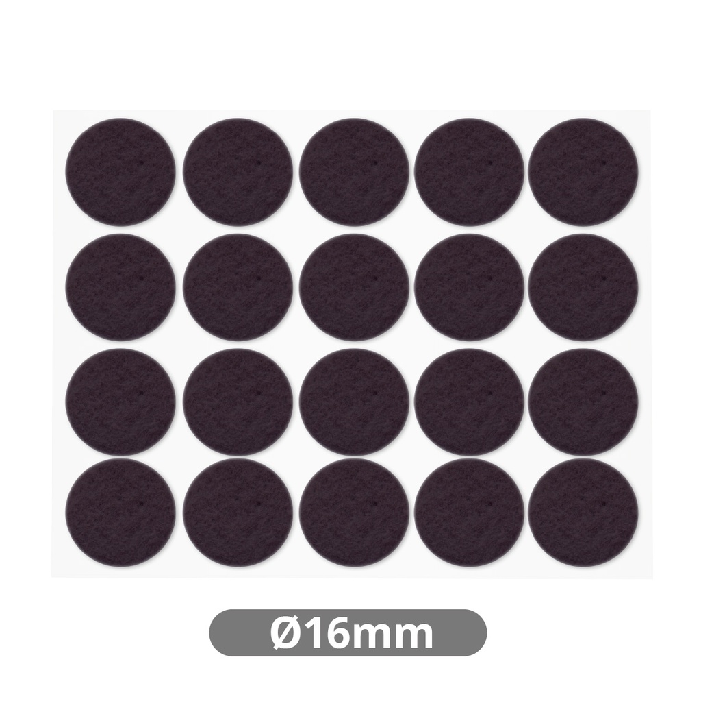 Set of 20 Round adhesive felt pads Ø16mm - Brown