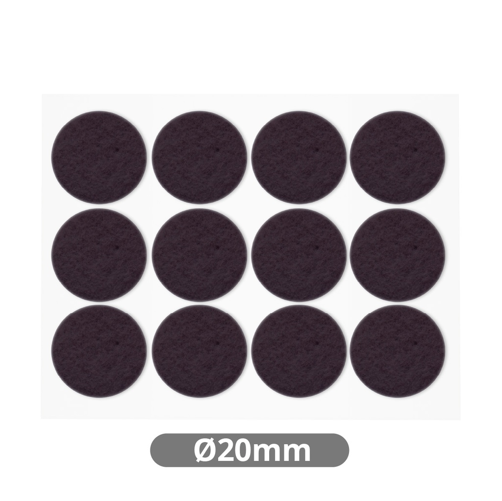 Conjunto 12 feltros adesivos quadrados Ø 20 mm – Castanho