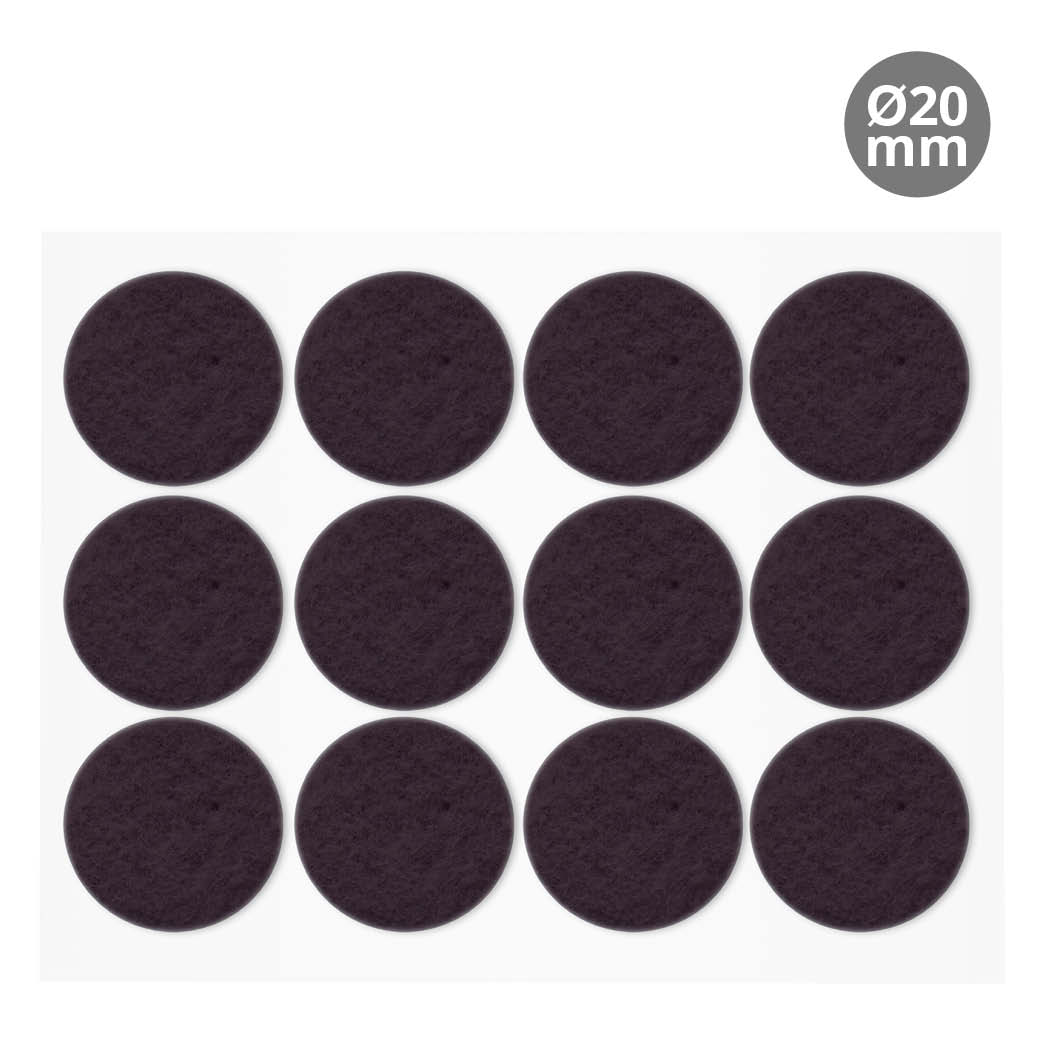 Set of 12 Round adhesive felt pads Ø20mm - Brown