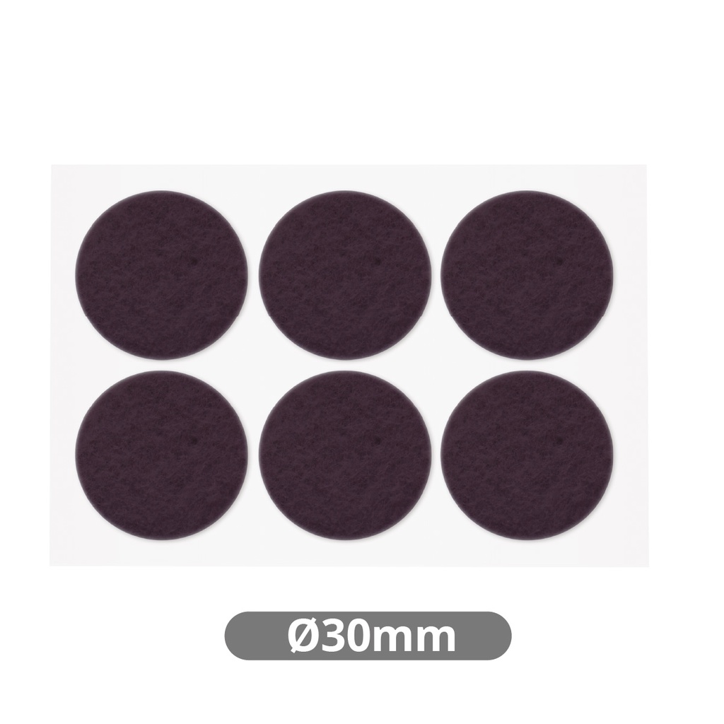Set of 6 Round adhesive felt pads Ø30mm - Brown